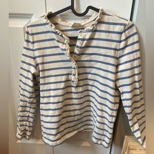 Sezane Gael Mariniere Striped Ruffle Top in Vintage Blue
